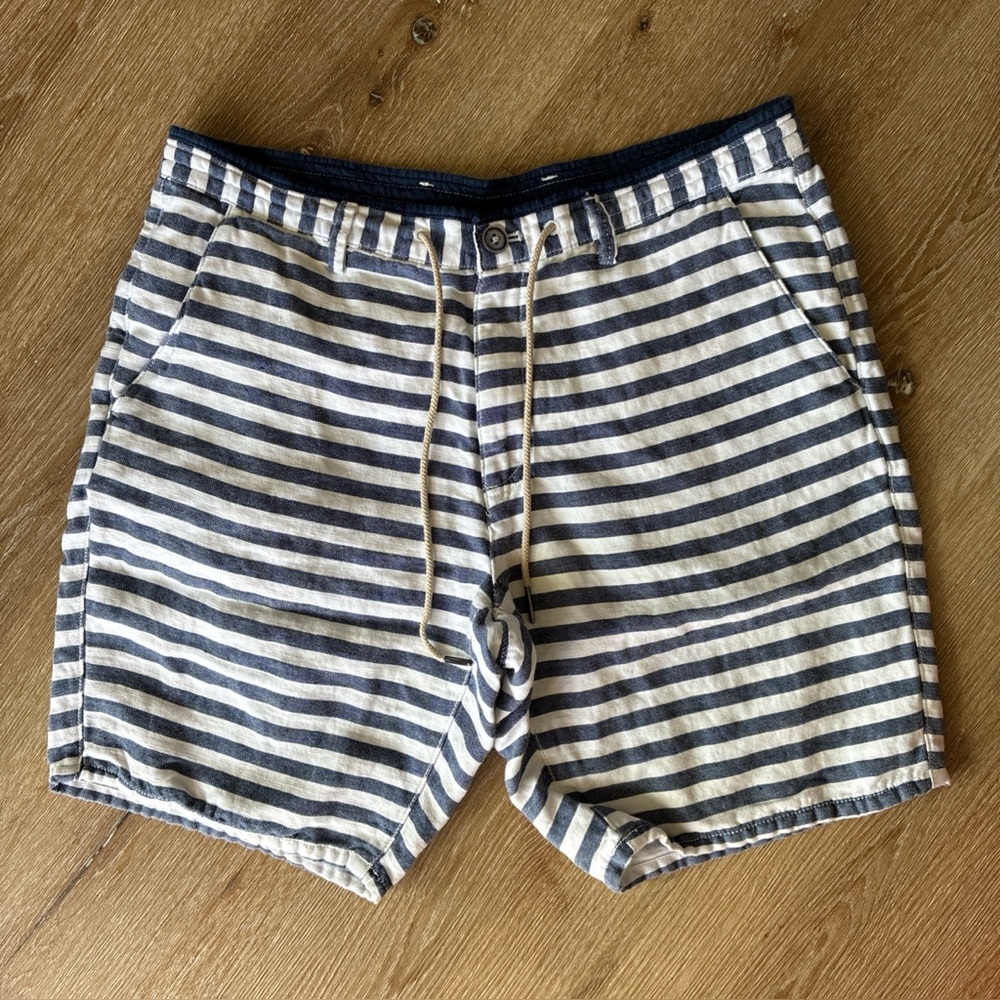 Massimo Dutti Men’s Striped Cotton Linen Shorts Navy White EU 42 US 32
